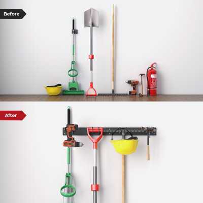 COSTWAY Garage Tool Storage Rack Wall Mounted Storage Organizer w/ 4 ...