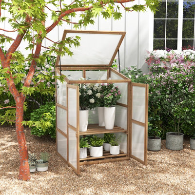 Costway Garden Cold Frame Portable Mini Wooden Greenhouse with 2 Removable Shelves