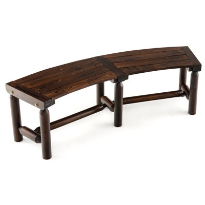 Costway Garden Curved Bench Patio Carbonized Wood Dining Bench Loveseat Slatted Seat