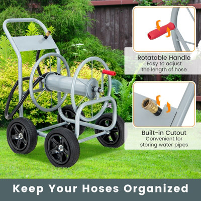 Costway Garden Hose Reel Cart Outside Portable Water Hose Holder 4 Wheels Non-slip Grip