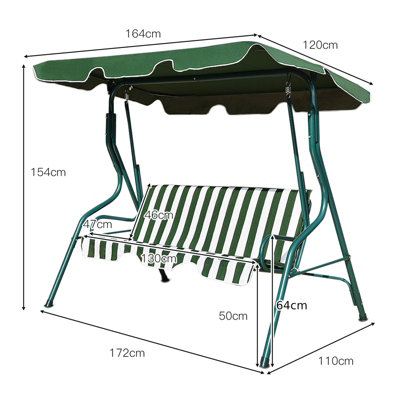 Costway Garden Patio Metal Swing Chair 3 Seater Hammock Bench Swinging Cushioned Seat