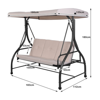Costway Garden Patio Swing Chair 3 Seater Hammock Bench Convertible Canopy Cushion Seats