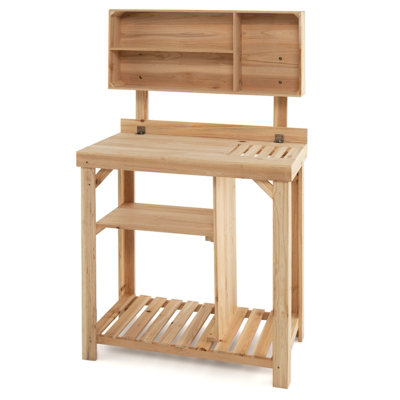 Costway Garden Potting Table Outdoor Potting Bench Wooden Workstation