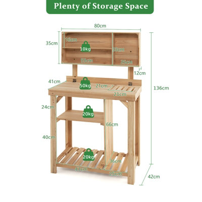 Costway Garden Potting Table Outdoor Potting Bench Wooden Workstation