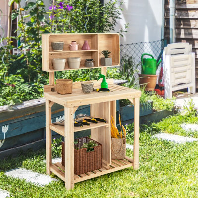 Costway Garden Potting Table Outdoor Potting Bench Wooden Workstation - 4