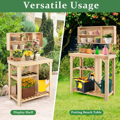 Costway Garden Potting Table Outdoor Potting Bench Wooden Workstation - 6