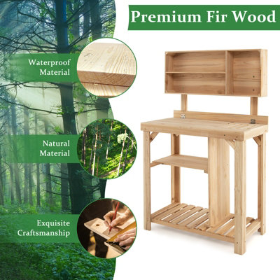 Costway Garden Potting Table Outdoor Potting Bench Wooden Workstation - 7