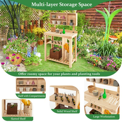 Costway Garden Potting Table Outdoor Potting Bench Wooden Workstation - 8