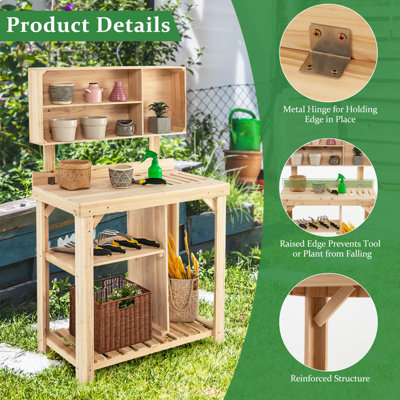 Costway Garden Potting Table Outdoor Potting Bench Wooden Workstation - 9