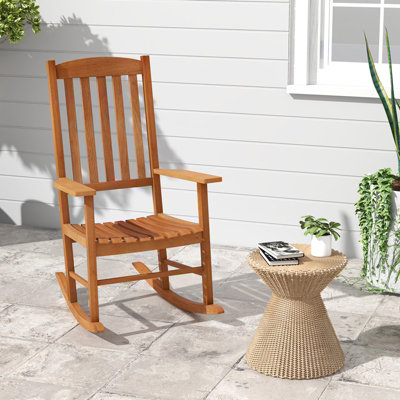 Costway Garden Rocking Chair Eucalyptus Wood Chair Patio Slatted Rocker