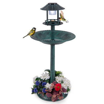 Costway Garden Solar Lighted Bird Bath Pedestal Bird Feeder w/ Flower ...