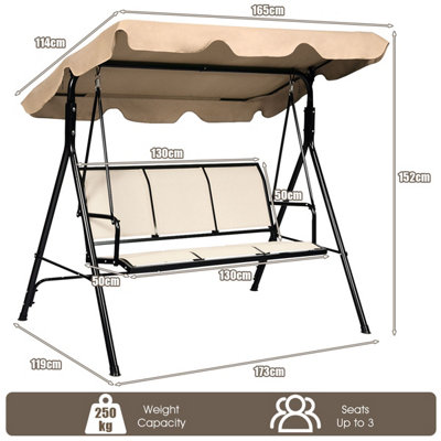 Costway Garden Swing Chair 3 Seat Hammock Patio Sunshade W/ Adjustable Canopy