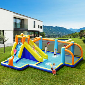 Costway Giant Soccer-Themed Inflatable Bouncer Backyard Wet Dry Combo Slide Jump House