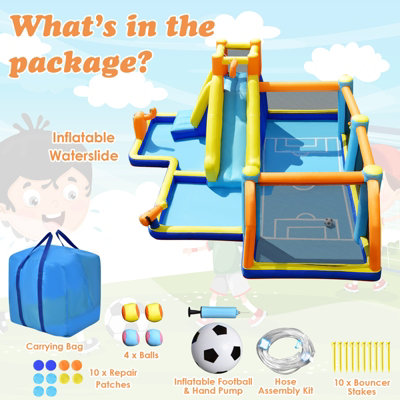 Costway Giant Soccer-Themed Inflatable Bouncer Backyard Wet Dry Combo ...