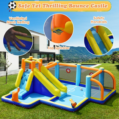 Costway Giant Soccer-Themed Inflatable Bouncer Backyard Wet Dry Combo ...