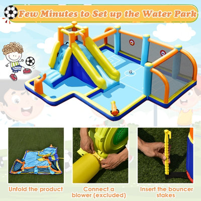 Costway Giant Soccer-Themed Inflatable Bouncer Backyard Wet Dry Combo ...