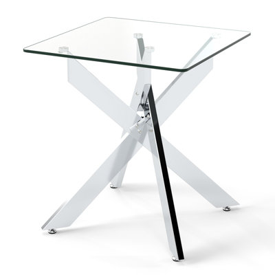 COSTWAY Glass Side Table Square Coffee Table with Tempered Glass Top ...