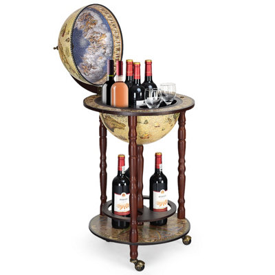 Costway Globe Wine Rack Storage Cabinet with Wheels White