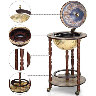Costway Globe Wine Rack Storage Cabinet with Wheels White - 5