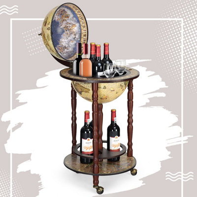 Costway Globe Wine Rack Storage Cabinet with Wheels White - 6