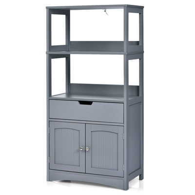 Costway Bathroom Floor Cabinet Side Storage Cabinet with 3 Drawers and 1  Cupboard Grey