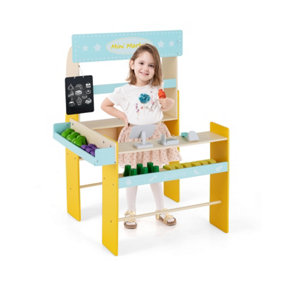 Costway Grocery Store Play for Kids Wooden w/Cash Register POS Machine Veggies & Fruits