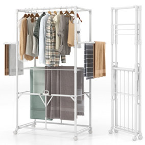 Costway H-shaped Clothes Drying Rack Collapsible Hanging Dryer Stand w/ Lockable Wheels