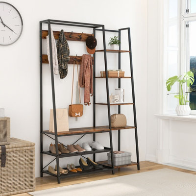 COSTWAY Hall Tree with Storage Bench Industrial Coat Rack Shoe Bench w/ 9 Hooks