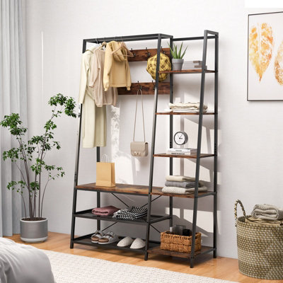 COSTWAY Hall Tree with Storage Bench Industrial Coat Rack Shoe Bench w/ 9 Hooks - 5