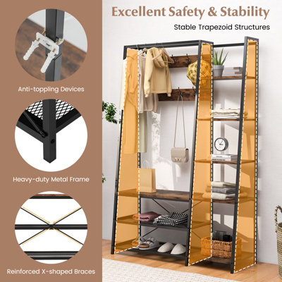 COSTWAY Hall Tree with Storage Bench Industrial Coat Rack Shoe Bench w/ 9 Hooks - 7