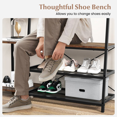 COSTWAY Hall Tree with Storage Bench Industrial Coat Rack Shoe Bench w/ 9 Hooks - 8