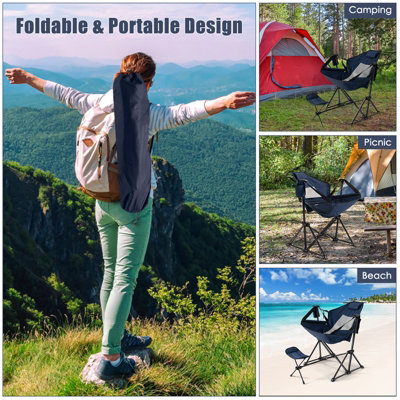 Costway Hammock Camping Chair Folding Camping Swinging Chair w/ Retractable Footrest - 8