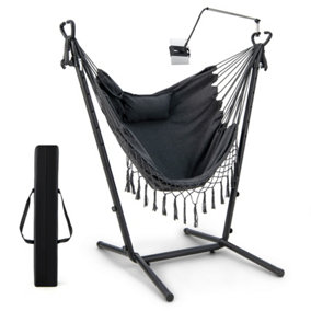 Costway Hammock Chair with Stand Height Adjustable Hanging Chair W/ Phone Holder & Pillow