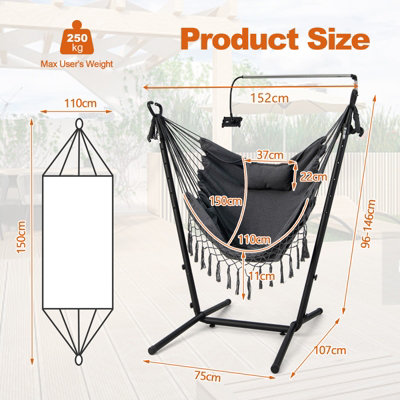 Costway Hammock Chair with Stand Height Adjustable Hanging Chair W/ Phone Holder & Pillow