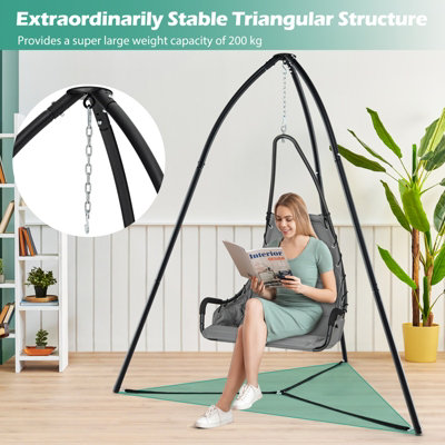 Costway Hanging Chair Stand Heavy Duty Metal Swing Tripod Chair Stand w/ Hanging Chain - 6
