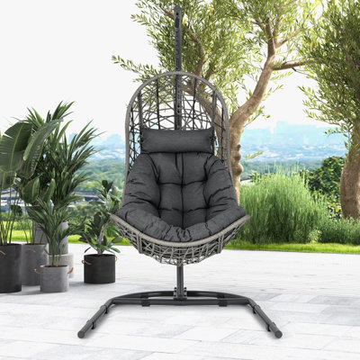 Costway Hanging Egg Chair w/ Stand Indoor Outdoor Patio Wicker Swing Chair - 4