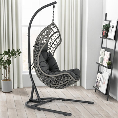 Costway Hanging Egg Chair w/ Stand Indoor Outdoor Patio Wicker Swing Chair - 5