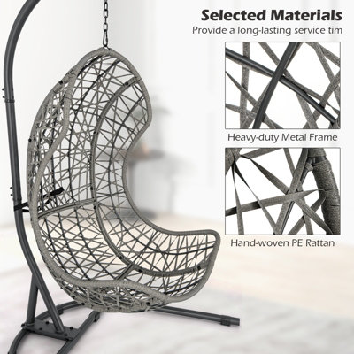 Costway Hanging Egg Chair w/ Stand Indoor Outdoor Patio Wicker Swing Chair - 8