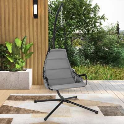 Costway Hanging Swing Chair W/ Heavy-Duty Metal Stand Hammock W/ Extra Large Padded Seat