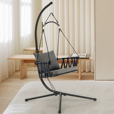 Costway Hanging Swing Chair with Stand Indoor Outdoor Hammock Chair w Cozy Seat Back Cushion