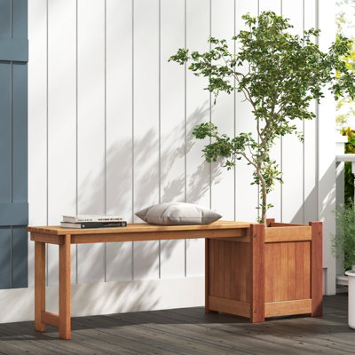 COSTWAY Hardwood Flower Box w/ Bench Outdoor Raised Garden Bed Planter ...