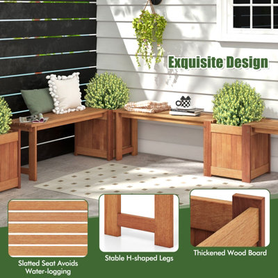 COSTWAY Hardwood Flower Box w/ Bench Outdoor Raised Garden Bed Planter ...