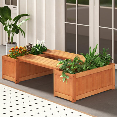 COSTWAY Hardwood Outdoor Planter Box w/ Seat Elevated Garden Bed & Bench — free download