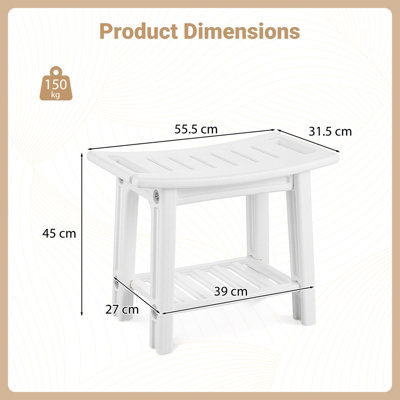 COSTWAY HDPE Shower Bench Waterproof Bath Stool with Storage Shelf Handles