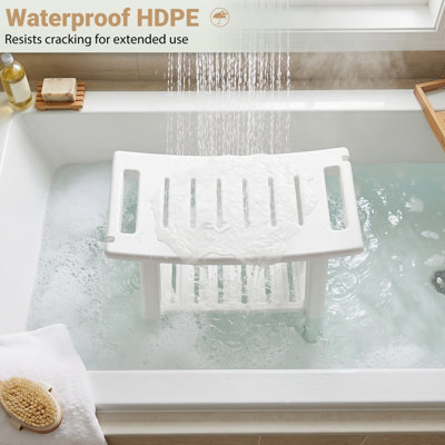 COSTWAY HDPE Shower Bench Waterproof Bath Stool with Storage Shelf Handles