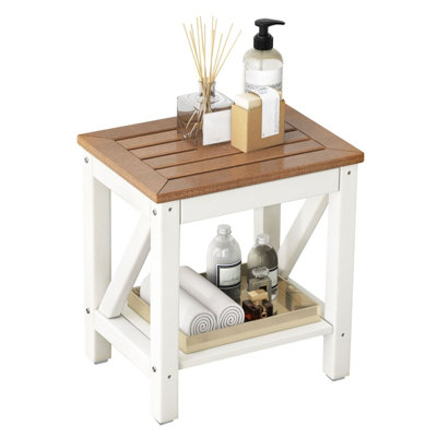 COSTWAY HDPE Shower Bench Waterproof Bathroom Shower Stool w/ Shelf-Brown