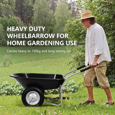 Costway Heavy Duty Plastic Two Wheeled Garden Yard Wheelbarrow ...