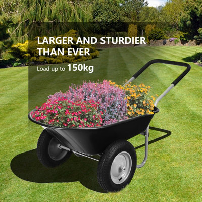 Costway Heavy Duty Plastic Two Wheeled Garden Yard Wheelbarrow ...