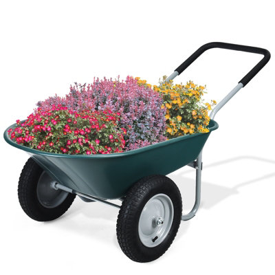 Costway Heavy Duty Plastic Two Wheeled Garden Yard Wheelbarrow ...