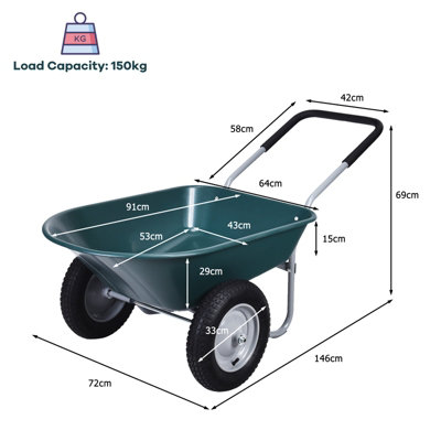 Costway Heavy Duty Plastic Two Wheeled Garden Yard Wheelbarrow
